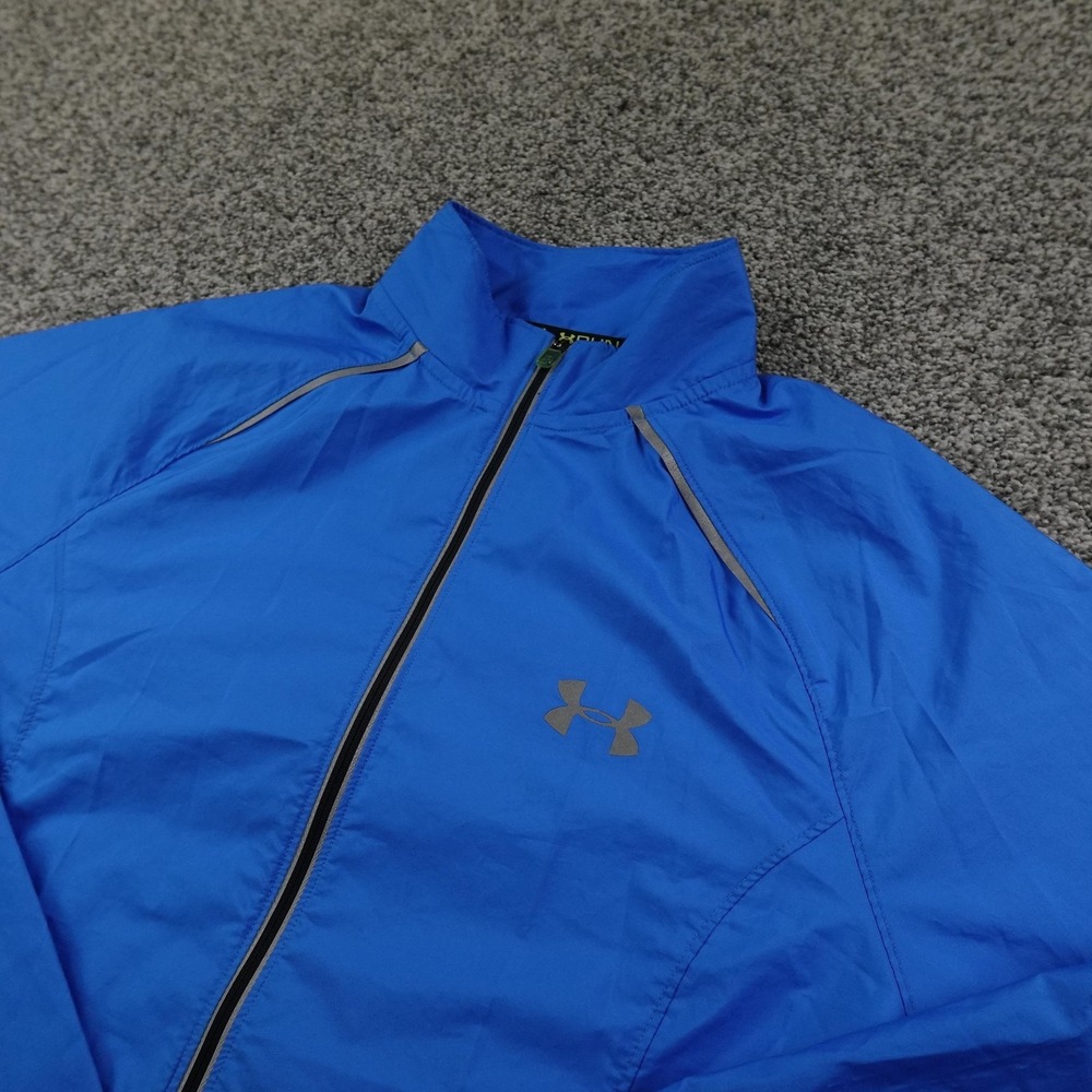 Under Armour Jacket Mens M Blue HeatGear Full Zip Running Windbreaker Coat Train